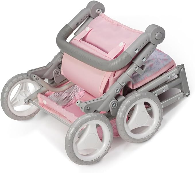 JC Toys - Berenguer Boutique | Fashionable Stroller with Canopy and Storage | Simple Folding |Pink Floral Collection | for Dolls up to 18" | Ages 3+