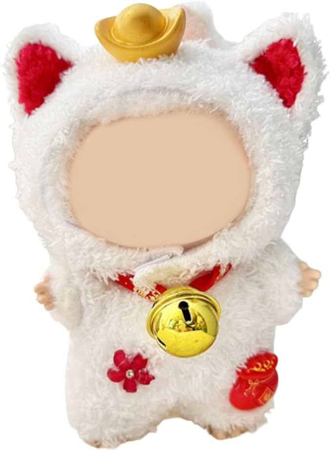 Clothes for 15/17cm Doll (No Doll), Fashion Outfit Set - Hat + Jumpsuit + Bell, Cute Dress Up Accessories (Kitten)