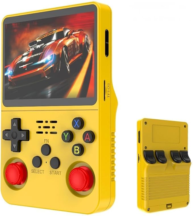 R36s-Retro Handheld Game Console with 128G 3.5 Inch IPS Screen Built-in 20000+ Classic Games Open Source Linux System Portable Pocket Video Player with 3200mah Battery (Yellow)