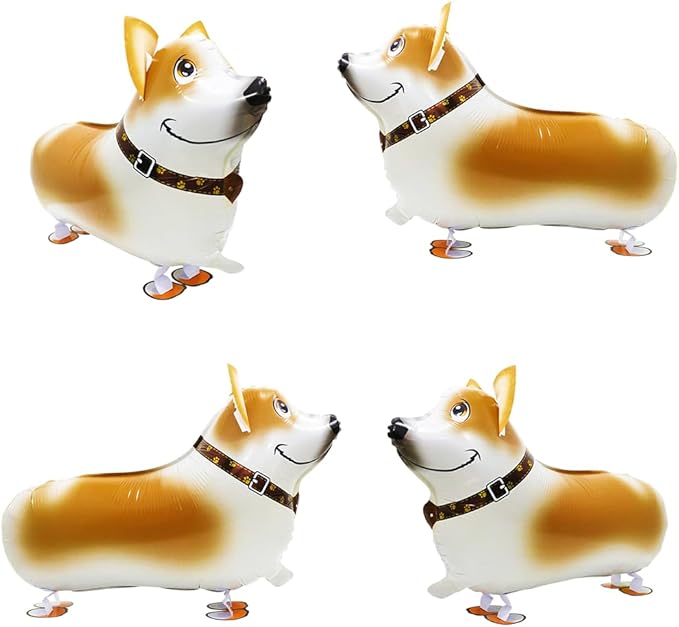 Cute Air Walkers Corgi Balloon Air Walk Pet Animal Doggy Balloon, 4 Pack Walking Corgi Dog Balloons Cartoon Animals Puppy Dog Party Supplies For Birthday Decoration Wedding Baby Shower Bridal Shower