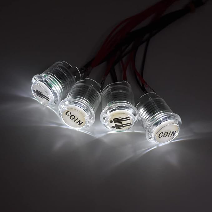 Arcity 4 Pcs/Lot 24mm Arcade LED Push Buttons Illuminated Player 1P 2P Coin Lit with Microswitch for Arcade Machine Games Console Parts 5V White New