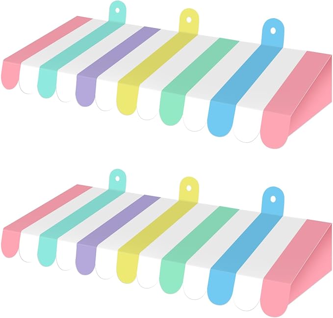 2 Pcs Circus Awning Wall Decorations 3D Carnival Tent Striped Awnings for Carnival Theme Party Ice Cream Station Classroom Decoration Circus Party Supplies (Macaron Color)