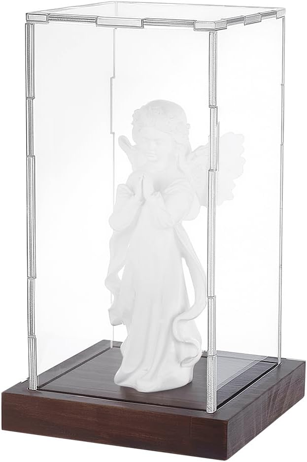 PH PandaHall Clear Acrylic Display Case for Collectibles, Crystal Display Box Dustproof Storage Box with Wooden Base for Collectibles Action Figures Home Office Decoration, 4.7x4.7x8.4 inch