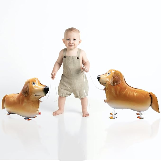 Cute Pet Walking Animal Dog Balloon Walk Golden Retriever Balloons, 4 Pack Air Walkers Puppy Balloons Golden Retriever Dog Party Decoration for Baby Shower Birthday Party Supplies