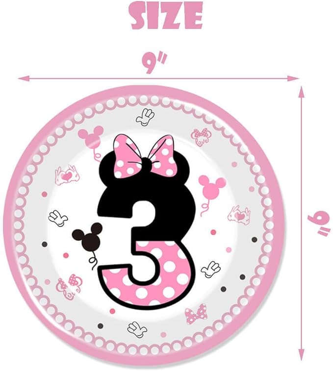 80 Pcs Pink 3rd Birthday Party Tableware Pink Wild Three Paper Plates Napkins Forks for Girls Three Years Old Birthday Party Supplies Decorations