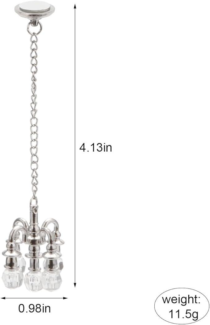 Dollhouse Miniature Chandelier 1:12 Scale Chrystaline Chandelier Pendant 5 Head Hanging Ceiling Light Luxury Decoration Ceiling Lamp Dollhouse Accessories (Silver)