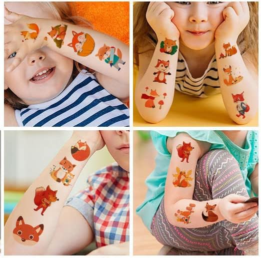 Fox Party Favors 110 PCS Fox Theme Slap Bracelets Sticker Key Chains Badge Temporary Tattoos Gift Bags for Kids Woodland Creatures Fox Birthday Party Baby Shower Jungle Safari Party Supplies