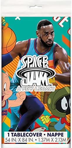 Space Jam Birthday Party Supplies Bundle Pack for 16 includes Dessert Cake Paper Plates, Napkins, Table Cover (Bundle for 16)