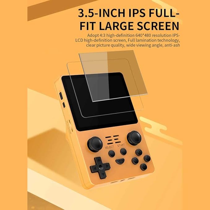 Powkiddy RGB20S Handheld Game Console Pow Kitty Handheld Arcade Game Built-in 15,000 Games & 64G 3.5 Inch IPS Screen Open Source System, Retro Games Consoles Classic Emulator (Yellow+)
