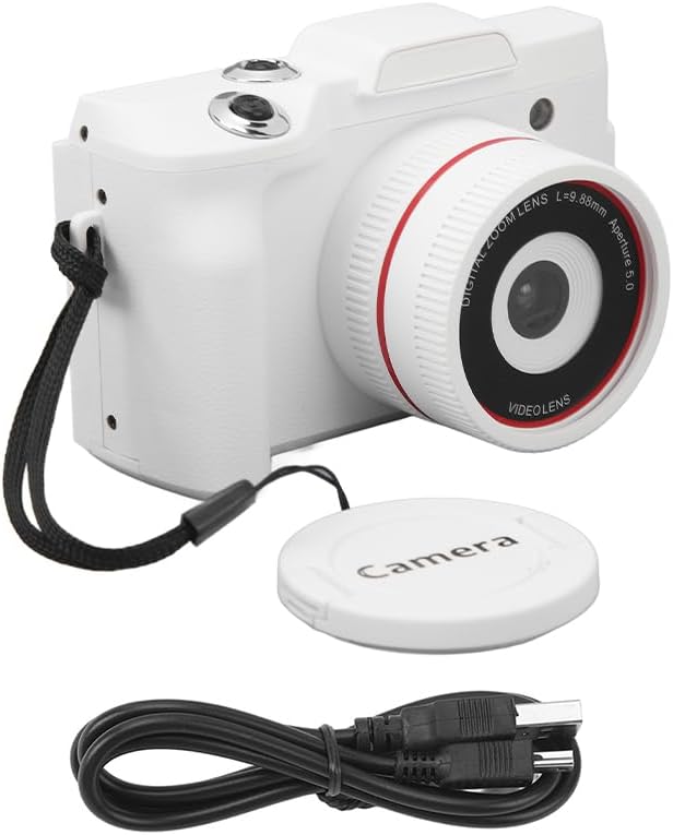 White Digital Camera - 16Mp Vlogging Camera 2.4 Inch Display Screen Light Frequency 60HZ/50HZ for Teens Adults