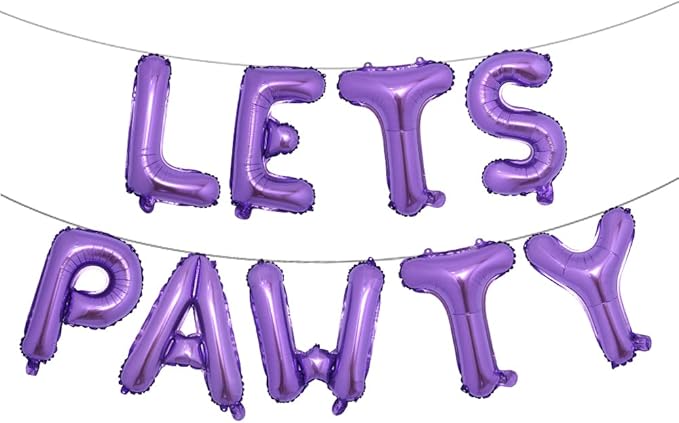 9PCS 16'' Foil Balloon Dog Pet Birthday Lets Pawty Balloons,Happy Birthday Banner for Pet Dog Party Supplies Decoration Set(PAWTY Purple)