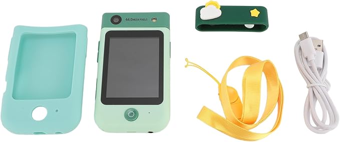 48MP 1080P HD Kids Smart Phone, 2.8in Touchscreen Camera with Autofocus, 180° Rotating Lens, Music Player, Games, Voice Recorder, for Boys Girls, with Carton Stickers (Green