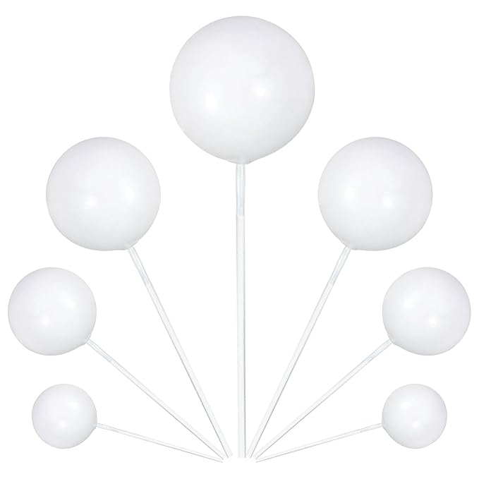 Gyufise 30Pcs Balls Cake Toppers Ball Picks Ball Shaped Cupcake Toppers Foam Balls Cake Topper Mini Balloons Cake Decorations for Wedding Baby Shower Birthday Party Supplies New White