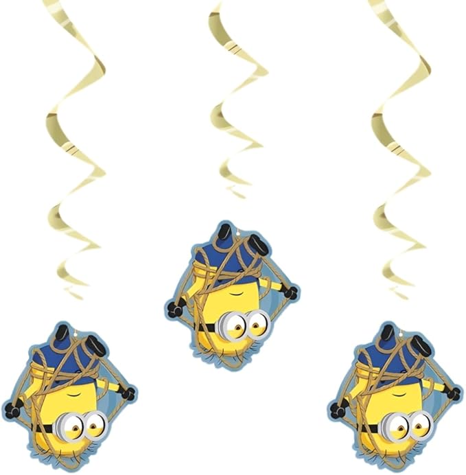 Despicable Me Hanging Swirl Decorations, 26" (Pack of 3) - Eye-Catching Yellow & Blue Design, Perfect for Indoor & Outdoor Use