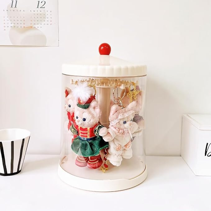 360° Rotating Clear Display Case for 5.9-6.7 Plush Dolls, Collectible Toy, Action Figures, Transparent Dust-Proof Protective Storage Box with Cover, Stackable, White