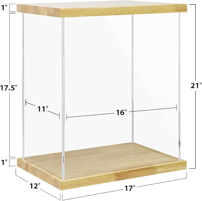 BenchPro Clear Acrylic Display Case for Trophy, Collectibles, Assemble Cube Display Box Stand Dust Proof Protection Showcase for Action Figures Toys. (1" Thick Wood, 21" H x 17" L x 12" D)