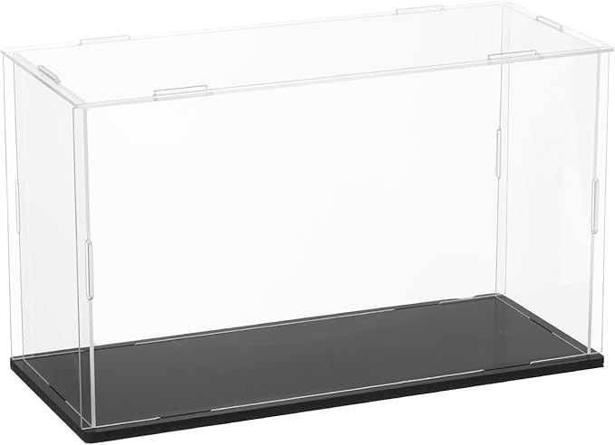 uxcell Acrylic Clear Display Case for Collectibles Self-Assemble Display Boxes Black Base Dustproof Countertop Storage Box for Collectibles Action Figures, 9.8 x 3.9 x 5.9 Inch