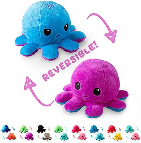 TeeTurtle Reversible Octopus Plushie 4-Inch Crying Eyes Two-Sided Flip Plush Toy with Embroidered Details Cute Mini Collectible Plush for Kids, Teens, and Adults