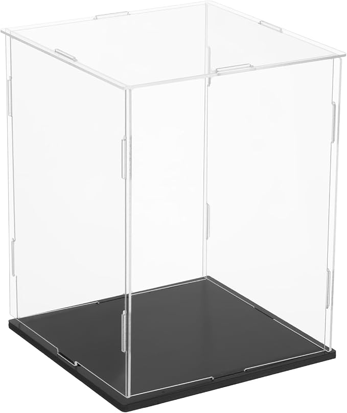 uxcell Acrylic Clear Display Case for Collectibles Self-Assemble Display Boxes Black Base Dustproof Countertop Storage Box for Collectibles Action Figures, 5.9 x 5.9 x 7.9 Inch
