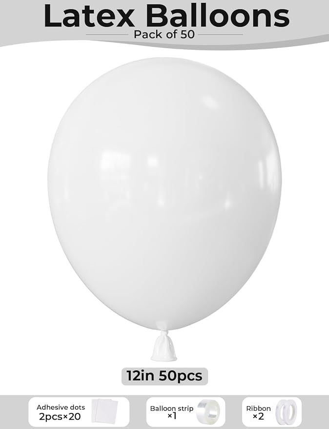 White Balloons Latex Party Balloons - 12 Inch White Balloon Round Party Balloon for Birthday Wedding Baby Shower Anniversary Bachelorette Party Decorations, Photo Backdrop Supplies