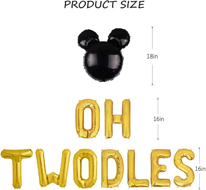 Oh Twodles 2nd Birthday Party Decorations for Themed of Mouse for Girl Boy Oh Twodles Birthday Party Supplies Decorations Set Of 12PCS Kit (Gold)