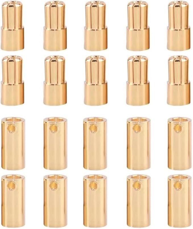 10 Pairs 6.5mm Gold Banana Bullet Connectors Male and Female for RC Battery ESC Motor Wire Plug