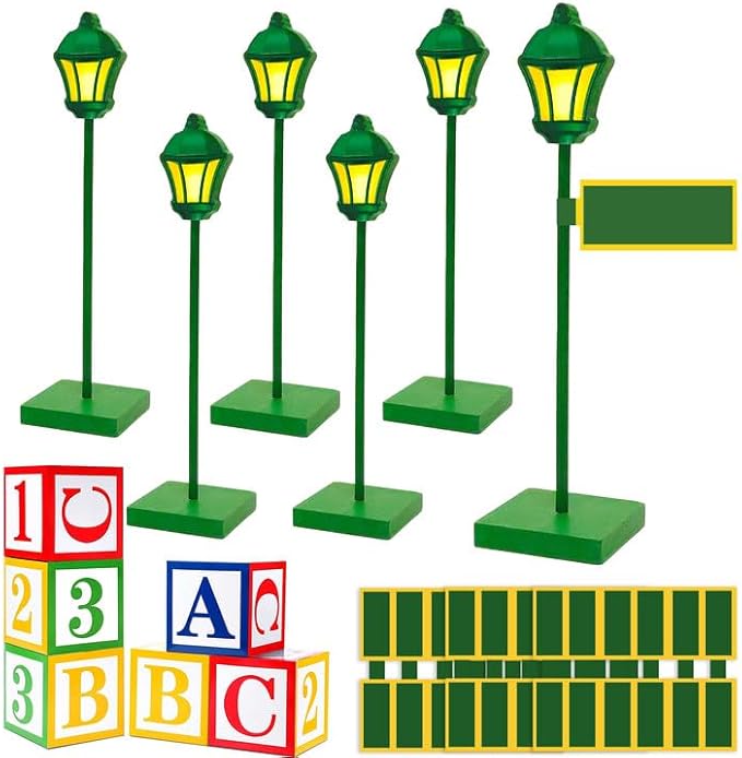 24 Pcs Street Sign Wooden Lamp Post with Custom Street Sign Sticker Abc Friend Street Party Decoration, Lamp Post Centerpiece Street Party Supplies for Birthday Party Decor Friend Street Decoration