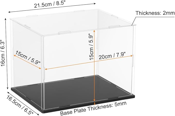 uxcell Acrylic Clear Display Case for Collectibles Self-Assemble Display Boxes with Black Base Dustproof Countertop Storage Box for Collectibles Action Figures, 7.9 x 5.9 x 5.9 Inch