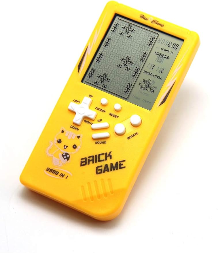 Retro Big Screen Brick Game Console 9999 in 1 Tank/Racing/Shooting Casual Puzzle Game Adjustable Difficulty and Speed Small and Easy to Carry Best Gifts (Yellow)