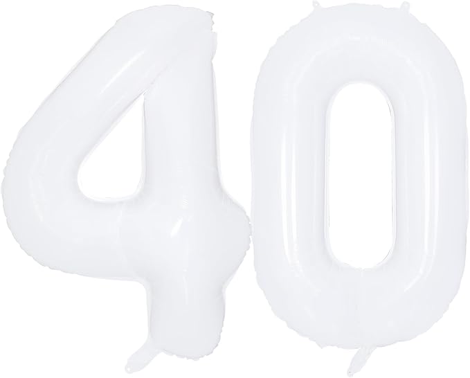 40 Balloons White, Giant Number 4 & 0 Helium Foil Balloon for Women 40th Birthday Decor, 40 Inch Self Inflating Mylar Number 40 Balloon for Man Anniversary Party Globos De Numeros Decorations Supplies