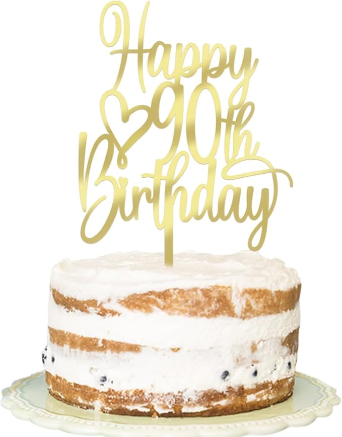Acrylic Happy 90th Birthday Cake Topper - Cheers to 90 Years Cake Topper, 90 & Fabulous Cake Decoration for Hello 90th Birthday Anniversary Party Cake Decorations Supplies