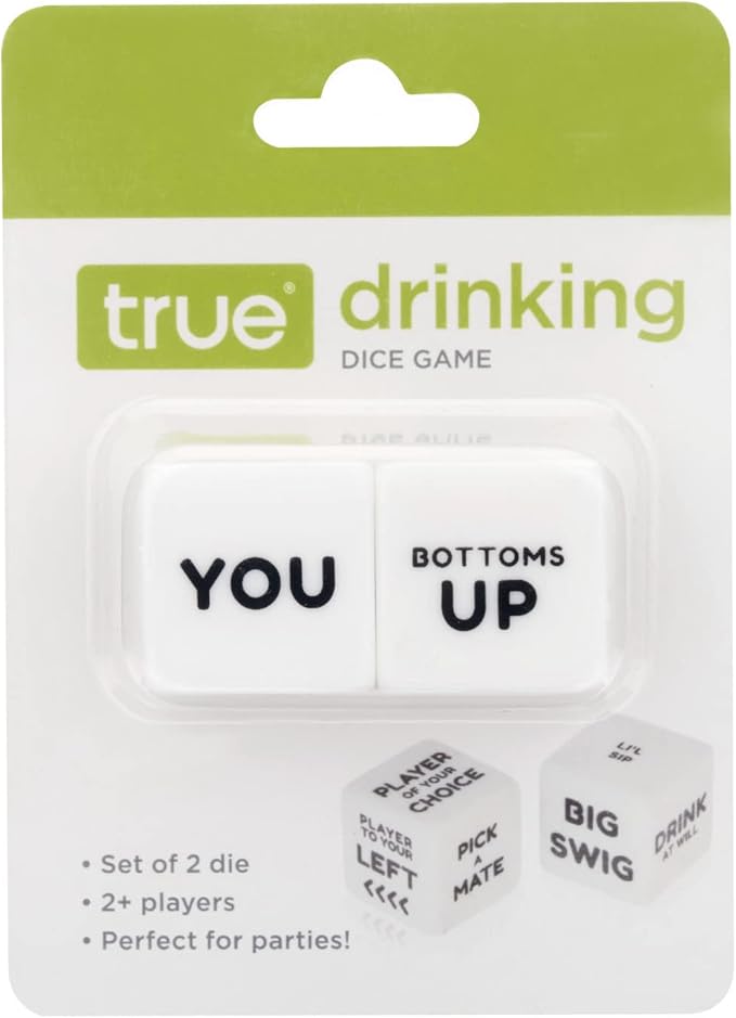 True Drinking Dice - Adult Party Games Drinking - Fun Drinking Games for Parties - Includes 2 Dice with Instructions - 2+ Players Dice Drinking Game