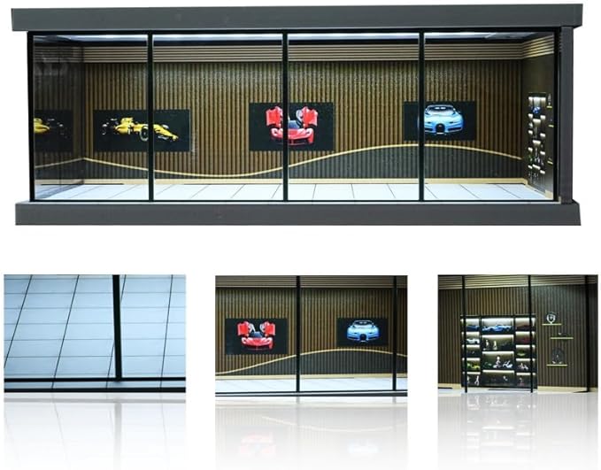 1/64 Diorama Car Garage Model,with LED Lighting City Car Showroom Model Car Parking Lot Storage Model,for 1/64 Scale Diecast Model Car,Scene Display Model Collection Gift (Showroom)