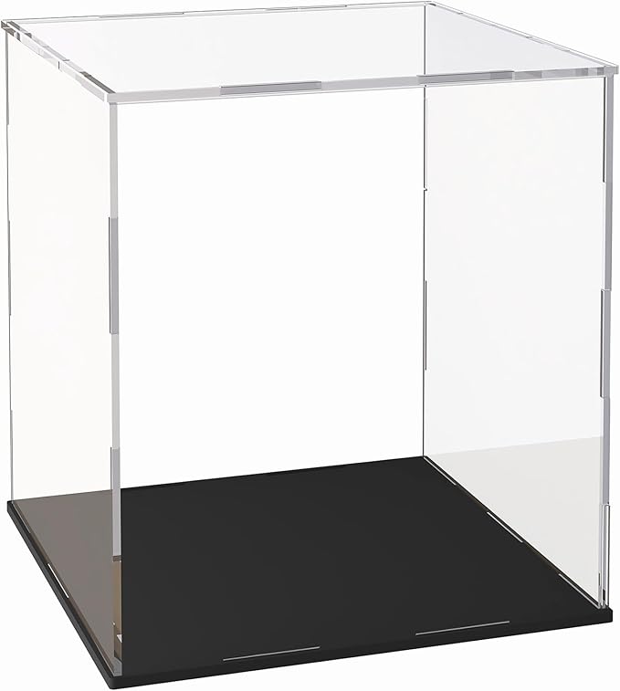 Acrylic Display Case for Collectibles and Toys, Versatile Clear Acrylic Display Box with Black Base for Action Figures and Trophy, 8x8x12-inch