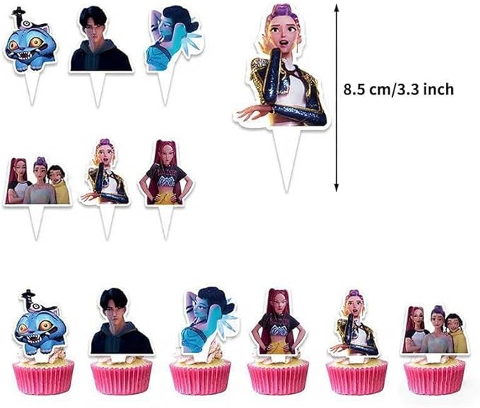 32Pcs Demon Movie Hunters Birthday Party Supplies, Party Decorations Set Include Banner, Balloons, Hanging Swirls, Cake Cupcake Toppers, Tablecloth for Boys Girls Demon Hunters Theme Party.