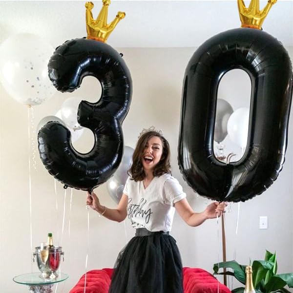 Large Number 6 Balloons, Black 40 Inch Foil Number Balloon for Boys, Crown Self Inflating 0-9 Set Balloons for Girls 6th Birthday Party Decoration Anniversary Party Decorations kids Boys Supplies