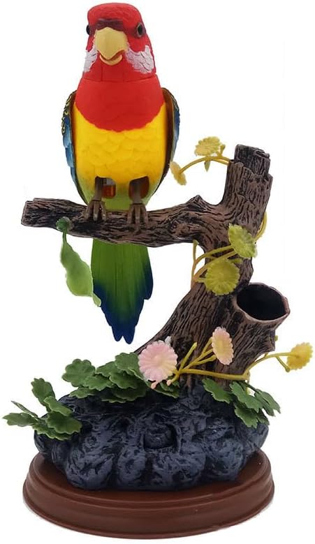 nulala Simulation Parrots Birds Ornament - Voice Controlled Eastern Rosella Parrots Chirping and Wings Flap - Electronic Birds Pet for Home Garden Decor Ornament (517E)