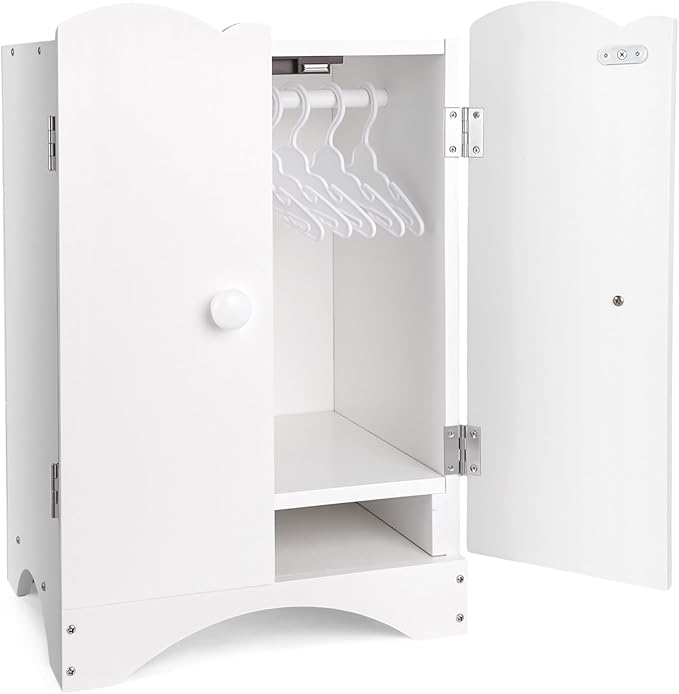 BABESIDE Wooden Baby Dolls Closet for 12-16 Inches Doll, Armoire Dolls Wardrobe for Babys Doll Clothes Storage, Includes 10 Clothes Hangers, Babys Dolls Accessories Furniture fit Dolls Boy Girl