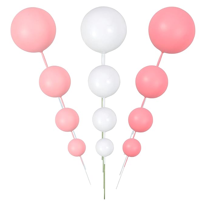 Gyufise 30Pcs Ball Cake Picks Mini Balloons Colorful Ball Shaped Cake Topper Pearl Balls Cupcake Cake Insert Topper for Birthday Party Wedding Decoration Supplies Pink White Rose Red