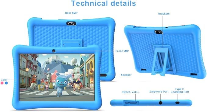 Kids Tablet 10 inch Android 13 with Shockproof Case, Quad-Core 32GB, 512GB Expandable, Parental Control, Pre-Installed Apps, 6000mAh Battery, Gifts for 3-12 Year Olds