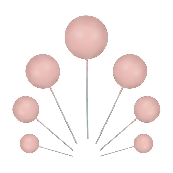 Gyufise 30Pcs Balls Cake Toppers Ball Cake Picks Foam Ball Shaped Cupcake Toppers Mini Balloons Baby Shower Cake Decorations for Wedding Enaggement Bridal Shower Birthday Party Supplies Dark Nude
