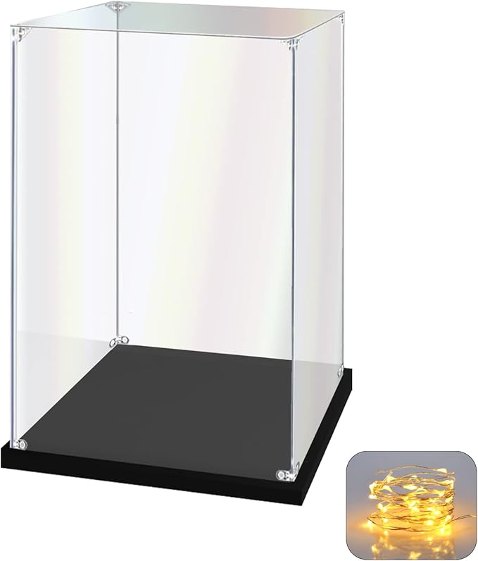 Acrylic Display Case for Collectibles Assemble Clear Acrylic Display Box for Lego Alternative Glass Case for Showcasing Figures Doll Toys Home Storage(6x6x10 inch, 15x15x25 cm)