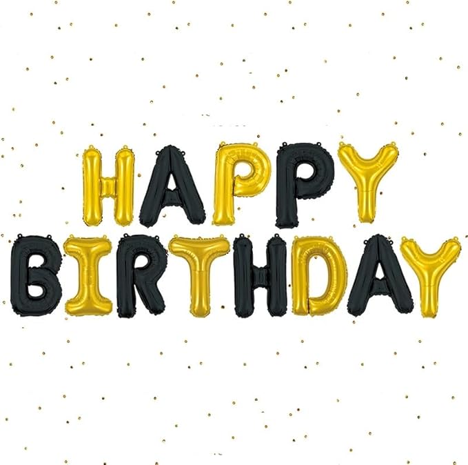 ZHENGYE Black Gold Happy Birthday Balloon Letters Banner Sign Capital Mylar Foil Banner Balloons Boys Girls Birthday Party Decorations Supplies