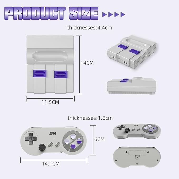 Video Game Console 16Bit Super Game Machine Built in 5000 Classic Games Support HDMI 4K TV Plug Play Retro Gaming Console System with Dual Wireless Controllers Gift