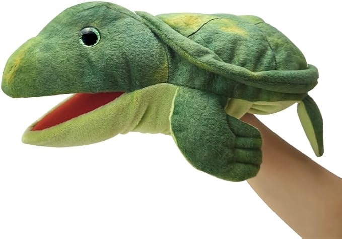 Hand Puppet Turtle Puppet,13" Sea Turtle Animal Puppets for Kids Realistic Plush Puppet Stuffed Turtl e Toys, Hand Puppet with Moveable Mouth Puppet Role Play Teaching