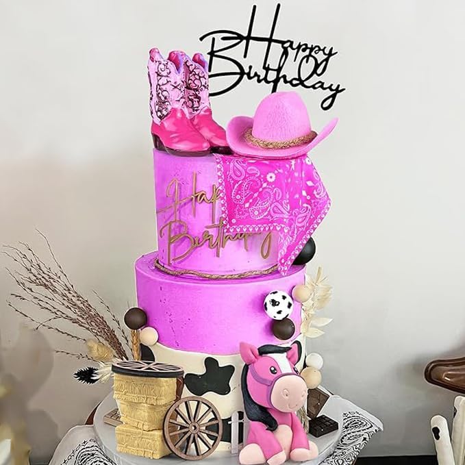Cowgirl Cake Decorations Cowgirl Hat and Boot Cake Toppers Western Cowgirl Birthday Baby Shower for Western Theme Party Favors Supplies (Pink)