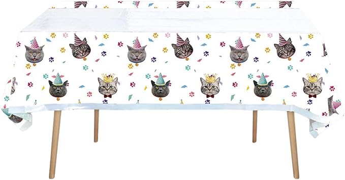 Cat Party Supplies Tableware ,20 Plates and 20 Napkins and Tablecloth71 '' x 42 '',Kids Cat Birthday Theme Party Decorate Supplies