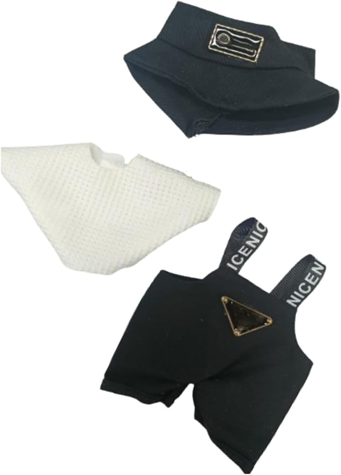 17cm Unisex Doll Clothing Set - Black Animal Theme Hat and Overalls