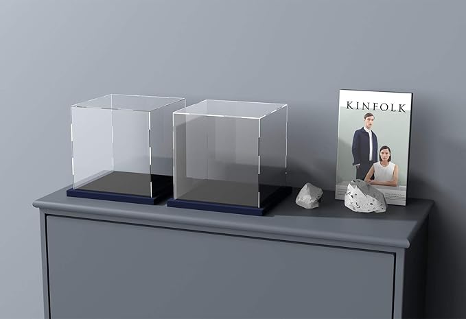 Display Case with Black Velvet Base, Simple Self-Assembly Clear Acrylic Display Box with Lid, 11 Inch Cube Countertop Box for Collectibles, Home Organization (11x11x11 inch)