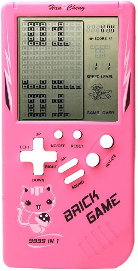 Retro Big Screen Brick Game Console 9999 in 1 Tank/Racing/Shooting Casual Puzzle Game Adjustable Difficulty and Speed Small and Easy to Carry Best Gifts (Pink)
